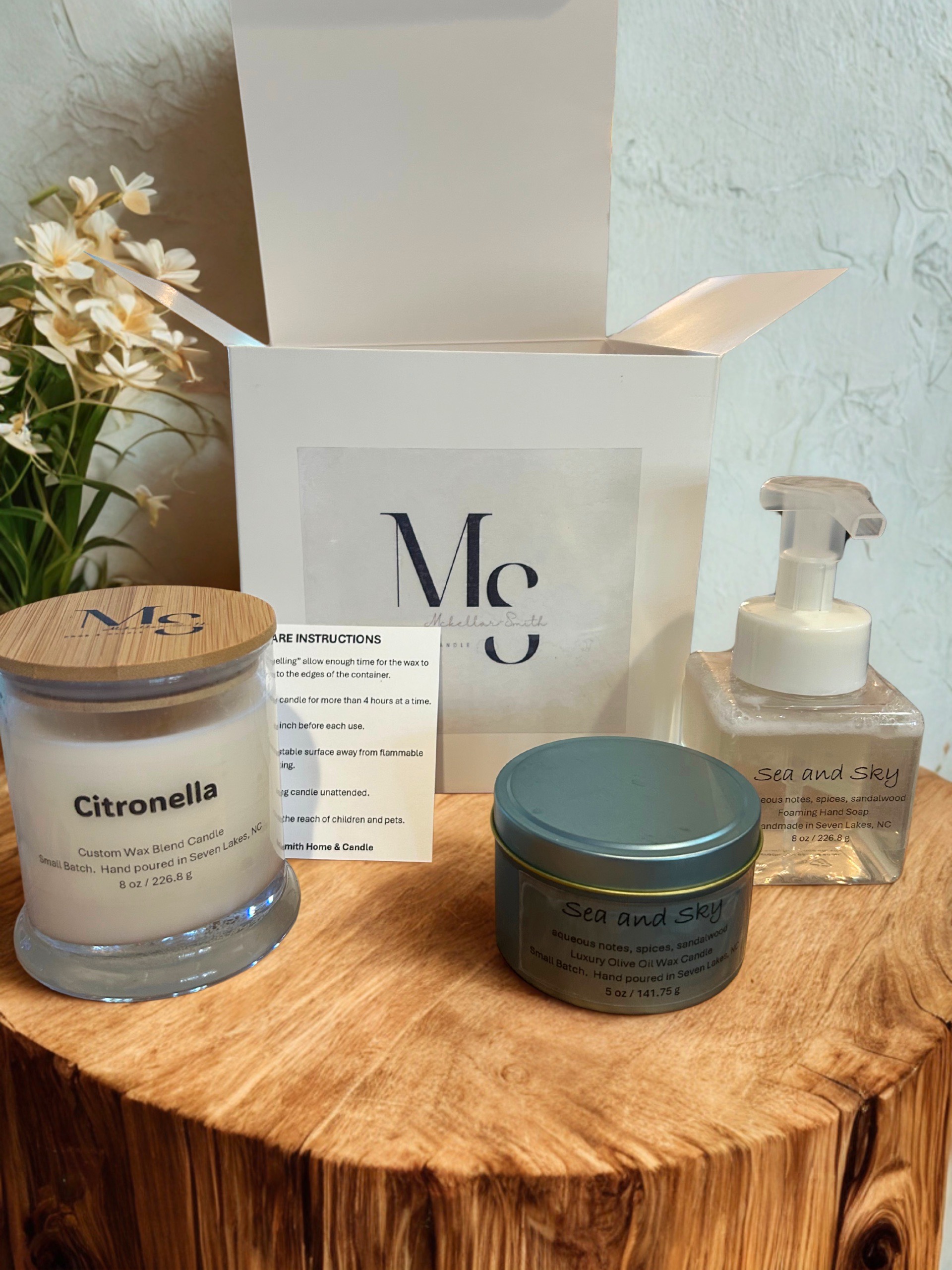 McKellar Smith candles and hand soap in a gift set