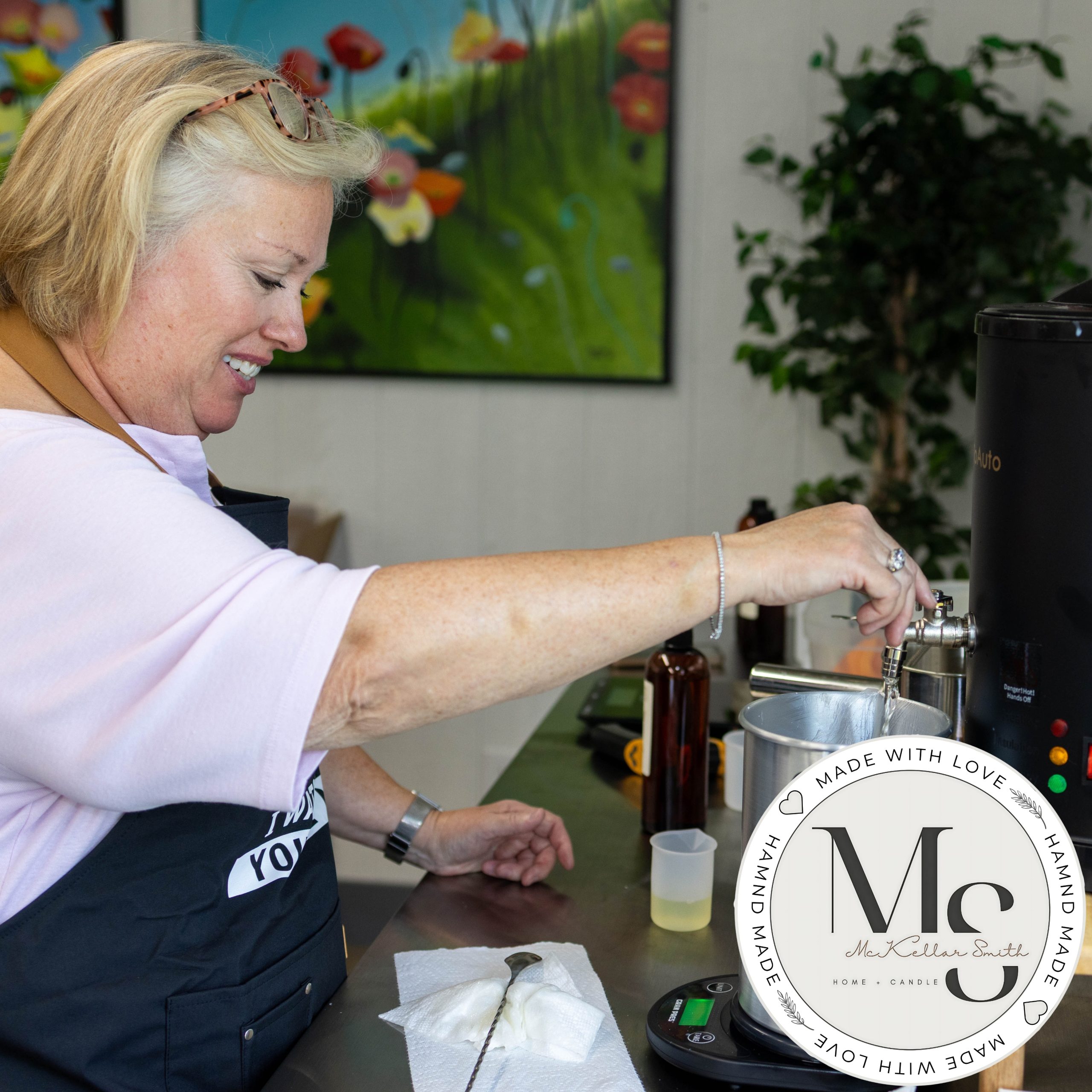 Hand-pouring a McKellar Smith candle